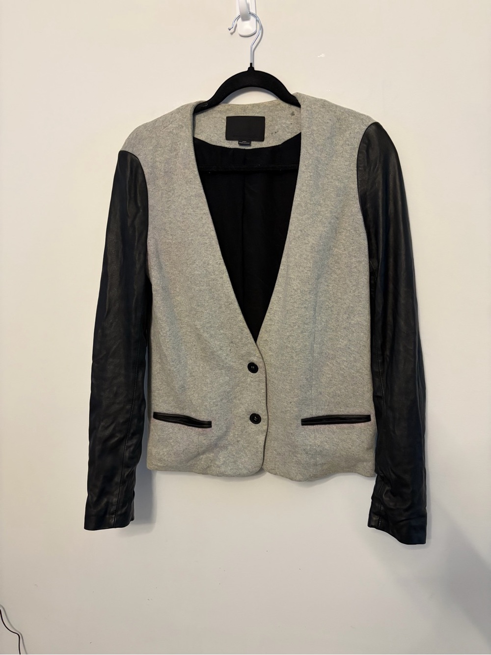 Alexander Wang Gray & Black Leather-Sleeve Jacket Size 4